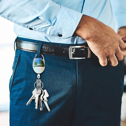 Coconut Tree Retractable Badge Holders - Double Sided Color Print Pattern, with Retractable Keychain, Badge Clip and Key Ring, Durable Nylon Rope