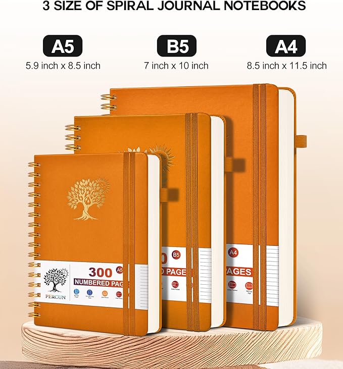 Large Spiral Notebook Journal for Women Men - 300 Numbered Lined Pages, College Ruled,B5 Hardcover Spiral Bound Notebook for School, Work, Note Taking, Writing, Leather Spiral Journal 7"x10"