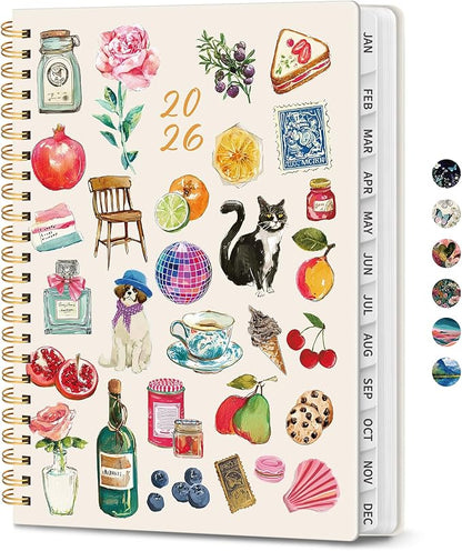 2026 Planner, Weekly and Monthly Planner for Women, January 2026 to December 2026, Pretty Hardcover 2026 Calendar Planner Book with Tabs, Inner Pocket, Spiral Bound, Perfect Office Home School Supplies - 6.3" x 8.5", Whimsical Bits