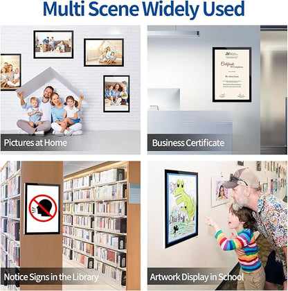 5Pack 11" x 17" Acrylic Sign Holder Wall Mount, Self Adhesive Magnetic Display Frame with Nano Tape and Strong Magnetic Border for Wall, Door, Glass, Home, Store, Office, Black