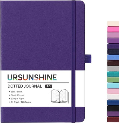 Dotted Journal/Notebook - Dot Grid Hard Cover Notebook, Premium Thick Paper with Fine Inner Pocket, Black Smooth Faux Leather, Pen Loop, 5.3'' x 8.26'' - Periwinkle