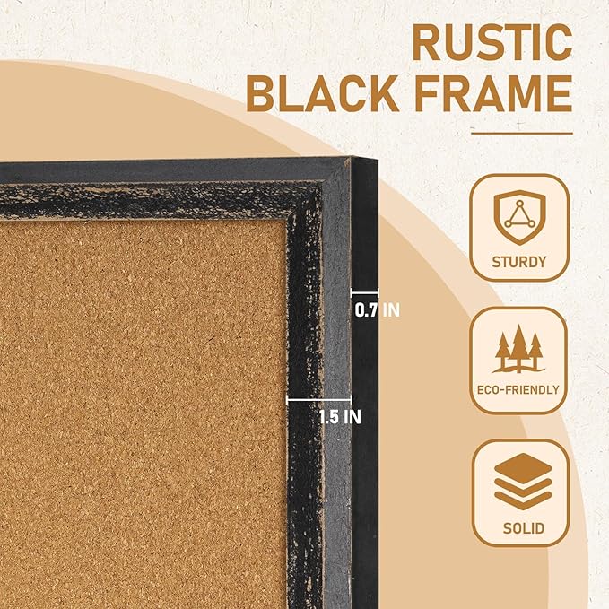 DOLLAR BOSS Cork Board for Office 30 X 20 Inches Cork Boards for Walls Bulletin Board, Decorative Hanging Pin Board Rustic Wooden Frame Vision Board Cork Notice Board for Office Home Decor, Black
