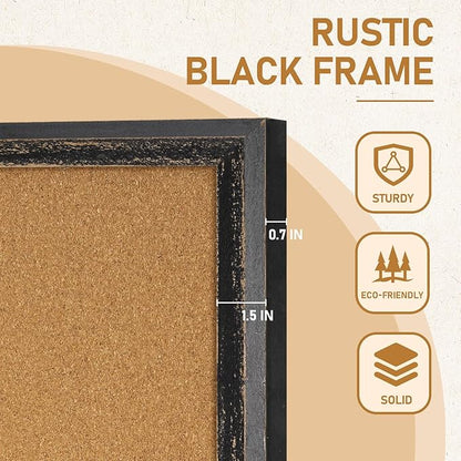 DOLLAR BOSS Cork Board for Office 36 X 24 Inches Cork Boards for Walls Bulletin Board, Decorative Hanging Pin Board Rustic Wooden Frame Vision Board Cork Notice Board for Office Home Decor, Black