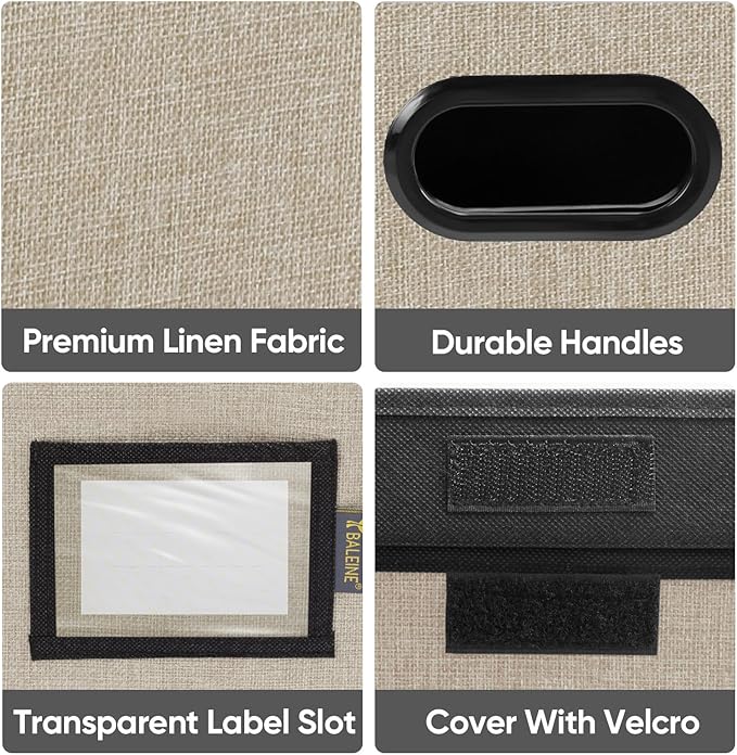 BALEINE File Organizer Box with Lid, Collapsible File Folder Organizer with Plastic Slide, Hanging File Folder Box for Office Document Storage (2 Pack, Beige)