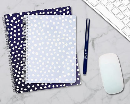 Steel Mill & Co Cute Large Spiral Notebook College Ruled, 11" x 9.5" with Durable Hardcover and 160 Lined Pages, Navy Dots