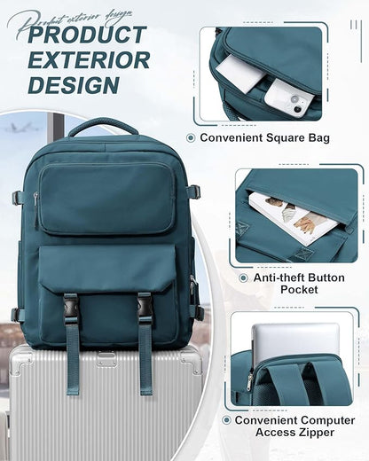 SEAFEW Peacock Blue Travel Backpack for Women,Carry on Backpack Flight Approved,Casual Daypacks Cabin Bagage,Hiking Backpack Lightweight Rucksack(Large)