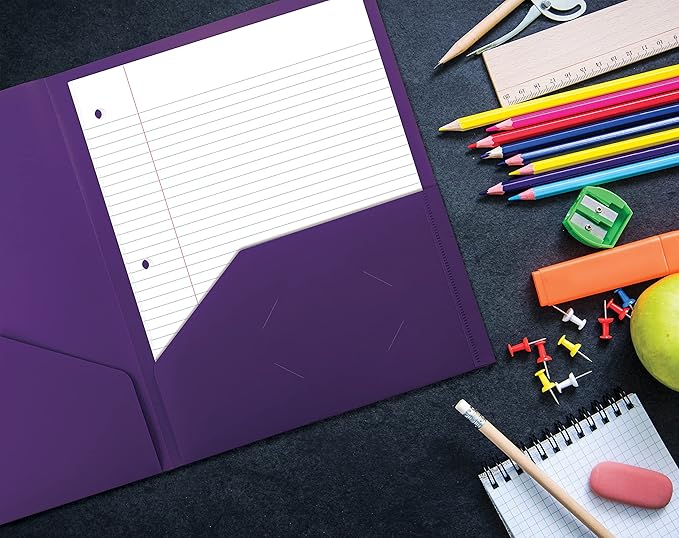 Better Office Products Heavyweight Plastic 2 Pocket Portfolio Folder, Letter Size Poly Folders 24 Pack (Purple)