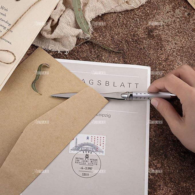 AUEAR, Silver Metal Letter Opener Hand Envelope Slitter for Office Home Supplies