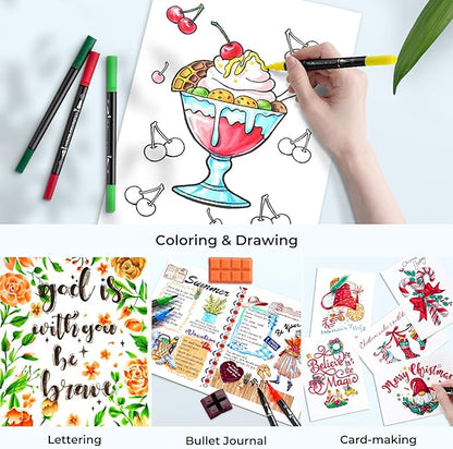 Ohuhu Markers for Adult Coloring Books No bleeding 60 Colors Coloring Markers Water-based Dual Tips Fineliner & Brush Drawing Pens Art Markers for Kids Adults Sketch Journal - Maui - Black