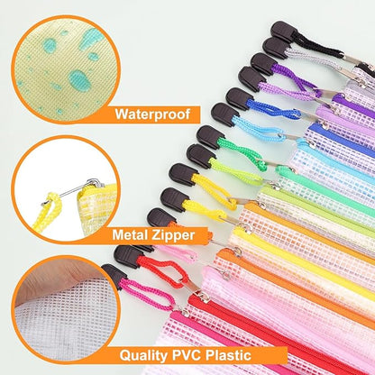EOOUT 14pcs Mesh Zipper Pouch, A6 Size Zipper Bags, 6.5 x 4.7 Inches in 14 Colors for Travel Storage and Office Supplies Storage