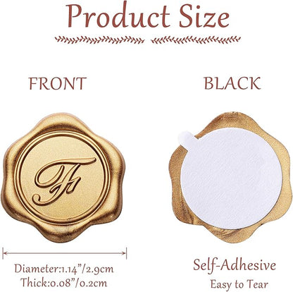 Yoption Initial F Wax Seal Stickers, 50 Pack Antique Gold Letter Self Adhesive Envelope Seal Stickers for Wedding Party Birthday Christmas (F)