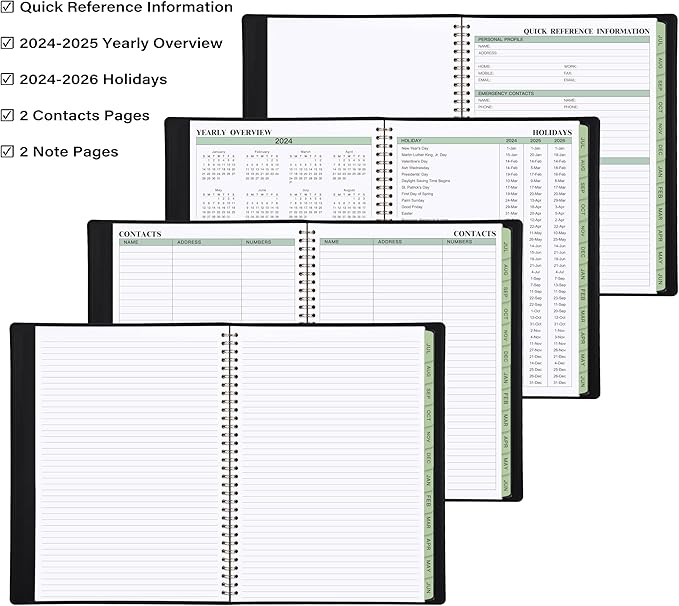 2024-2025 Planner -11.38'' x 8.74'', Weekly & Monthly Planner Notepad, From JUL.2024 - JUN.2025, Appointment Book, 60 Minutes Interval, Monthly Tabs, Faux Soft Leather, Spiral Bound - Black