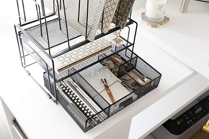 BLU MONACO Black Workspace Desk organizers and Storage and Accessories Desktop Rack with File Organizer, File sorters and Drawer