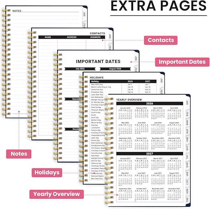 2026 Planner, Weekly and Monthly Planner for Women, January 2026 to December 2026, Pretty Hardcover 2026 Calendar Planner Book with Tabs, Inner Pocket, Spiral Bound, Perfect Office Home School Supplies - 8.5" x 11", Jellyfish