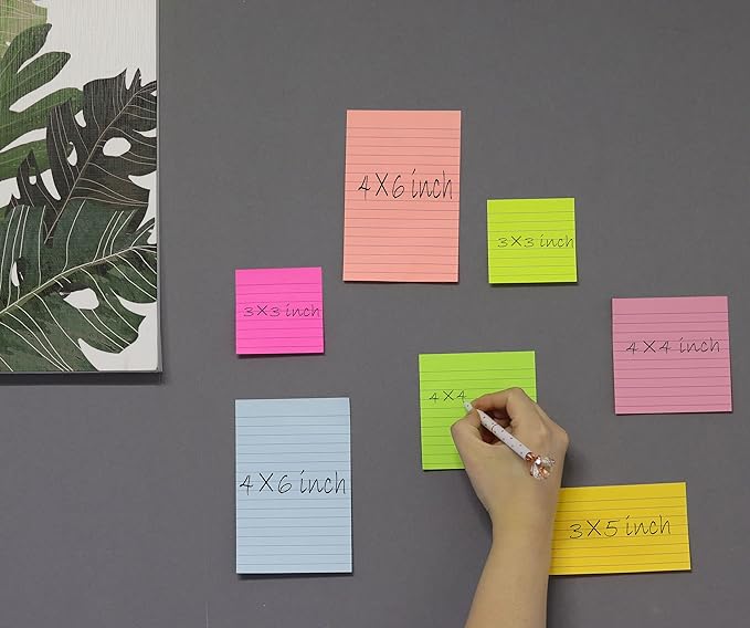 8 Pads Lined Sticky Notes 3x3 in Post, 8 Colors Self Sticky Notes Pad Its, Bright Colorful Square Sticky Notes for Office, Home, School, Meeting, 82 Sheets/pad