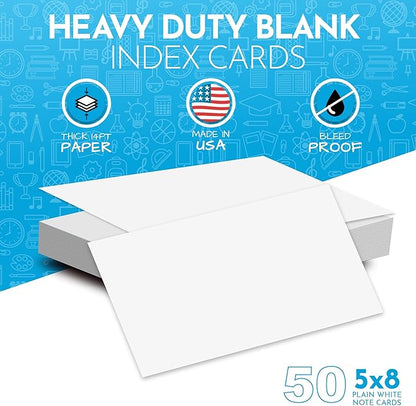 Home Advantage 5x8 Blank Index Cards - Our 50 Pack of Plain Index Cards Use Heavy Duty Cardstock to Make Them Bleed Proof - These Big Flash Cards Make Perfect Blank Note Cards & Blank Flashcards