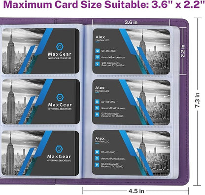 MaxGear Business Card Organizer, 240 Cards Book Portable Business Card Holder for Men & Women, Professional PU Credit Cards Binder File Storage, Purple
