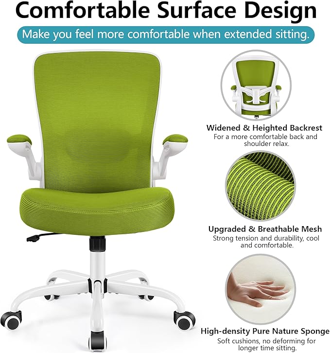 FelixKing Office Chair, Ergonomic Desk Chair Breathable Mesh Chair with Adjustable High Back Lumbar Support Flip-up Armrests, Executive Rolling Swivel Comfy Task Computer Chair for Home Office