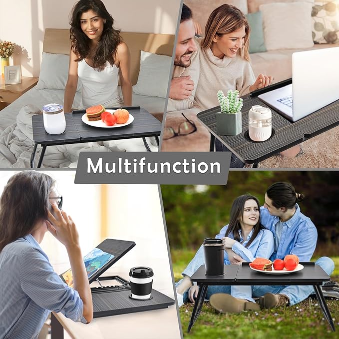 Laptop Desk for Bed Couch,Adjustable Bed Laptop Table,Laptop Stand for Bed,Portable Lap Desk for Laptop,Laptop Bed Tray Table with Cup Holder,Foldable Bed Table for Laptop and Writing Eating(Black)