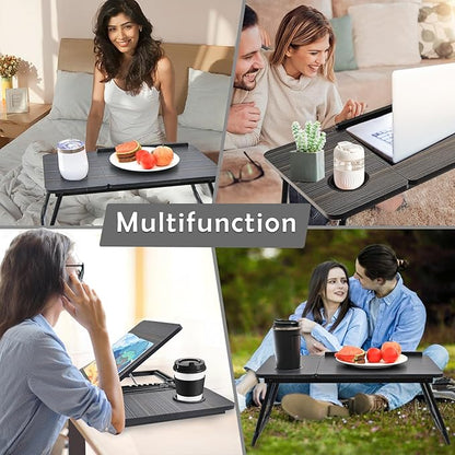 Laptop Desk for Bed Couch,Adjustable Bed Laptop Table,Laptop Stand for Bed,Portable Lap Desk for Laptop,Laptop Bed Tray Table with Cup Holder,Foldable Bed Table for Laptop and Writing Eating(Black)