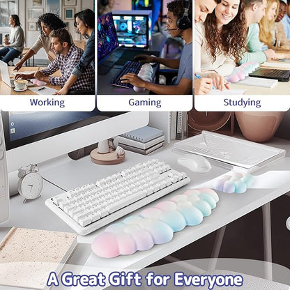 Cloud Wrist Rest Keyboard, Cloud Palm Rest Set with PU Leather Memory Foam, Cute Keyboard Rest for Wrist Support and Arm Rest, Desk Cloud Wrist Pad for PC/Gaming/Hand Cushion/Computer-Rainbow