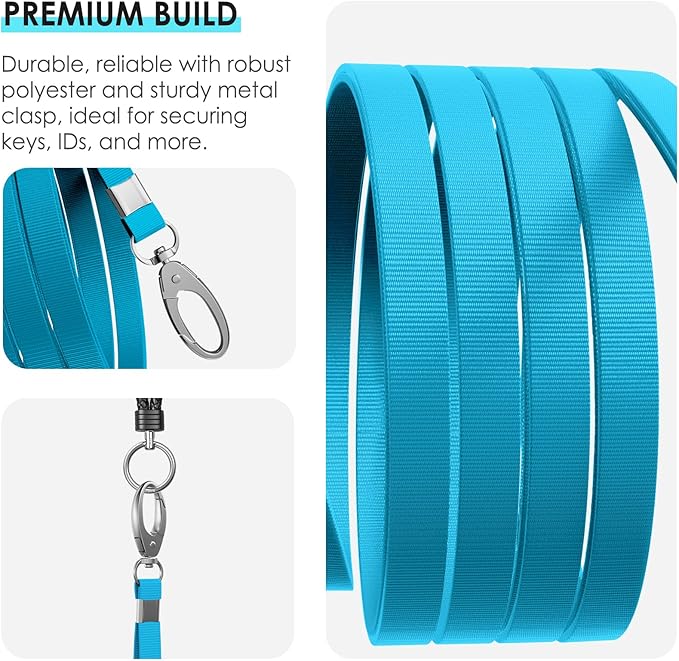 10 Pack Lanyards for ID Badges, Cruise Ship Cards, Keys, Keychain, Long-lasting Neck lanyard Strap with Clasp, Cruise Badge Key Lanyards for Men, Women, Teachers, Kids (Light Blue)