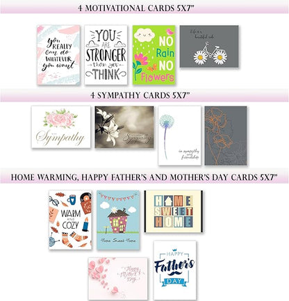 100 All Occasion Cards Assortment Box with Envelopes and Stickers - Large 5x7 Inch Bulk Greeting and Blank Notes, 100 Unique Designs