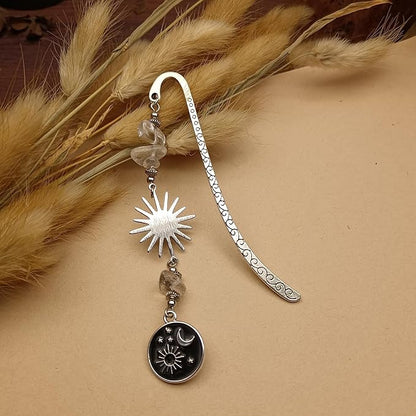 Retro Metal Bookmark for Bookish Gifts Wing Mask Bow and Arrow Charms Book Mark for Book Lover Gifts for Women Men (Sun and Star)