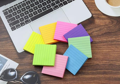 8 Pads Lined Sticky Notes 3x3 in Post, 8 Colors Self Sticky Notes Pad Its, Bright Colorful Square Sticky Notes for Office, Home, School, Meeting, 82 Sheets/pad
