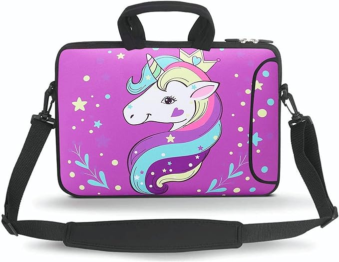 11 11.6 12 12.5 13 inches Case Laptop/Chromebook/Ultrabook/Notebook PC Messenger Bag Tablet Travel Case Neoprene Handle Sleeve with Shoulder Strap(Purple Unicorn)