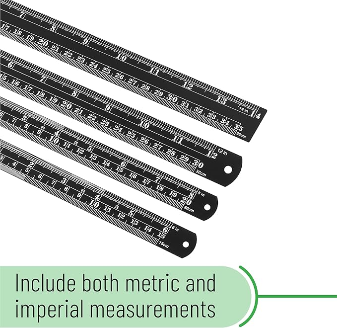 Mr. Pen- Stainless Steel Ruler, 4 pcs, 6", 8", 12", 14", Black, Imperial & Metric Measurements, Metric Metal Ruler Set, mm Ruler, Metal Rulers, Small Metal Ruler Metal Straight Edge, Centimeter Ruler