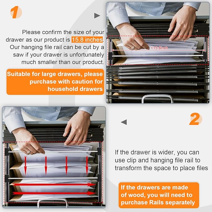 Epakh 8 Pieces Metal Hanging File Rail Clip File Divider Rail Clips 4 Pieces File Cabinet Rails for Hanging File Folder Frame for File Storage