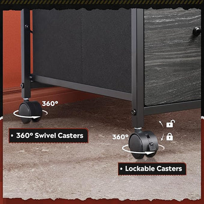 DEVAISE Mobile File Cabinet, Rolling Printer Stand with 3 Drawers, Fabric Vertical Filing Cabinet fits A4 or Letter Size for Home Office, Charcoal Black Wood Grain Print