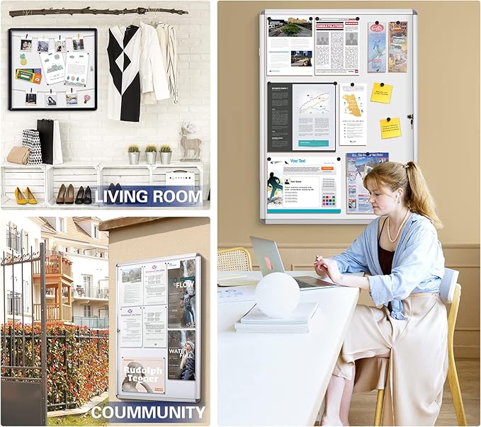 SWANCROWN Enclosed Bulletin Board Dry Erase Noticeboard Lockable Display Boards White with Aluminium Frame 20x14inch(2xA4)