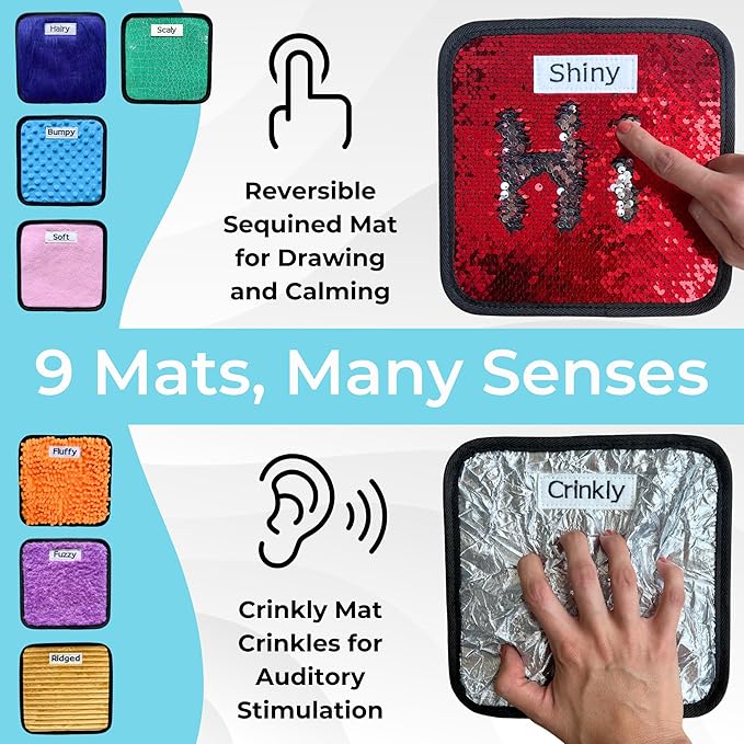 9 Labeled Sensory Mats w/Lesson Plans, Sensory Toys for Kids with Autism, Sensory Wall & Autism Toys for Toddlers 3-4, Calming Corner Items Kids 5-7, 8-12, Special Education Classroom Must Haves
