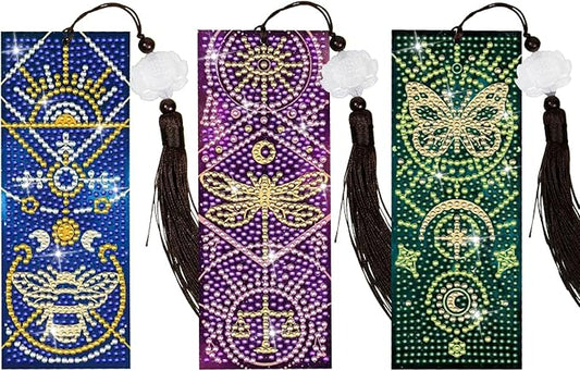Anseal 5D Diamond Painting Bookmarks for Book Lovers, Rhinestone PU Leather Diamond Art Bookmark for Women Girls, Tassel Beaded Book Mark for Graduation Birthday Reading Present (Tarot)