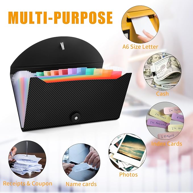 Nicecho Receipt Coupon Organizer, 13 Pockets Small Accordion File Organizer with Labels for Receipt Cards, Bill Business, Coupons Storage, 10.2X 5.1 Inches