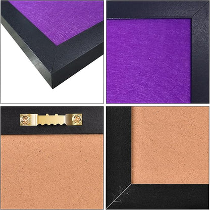 Bulletin Boards Cork Board with Felt, 15"x11" Small Display Pin Board Vision Board for Walls, Jewelry, Notes, Collection, Photos, Office, Wood Framed(Black) & Felt(Purple), 1pc