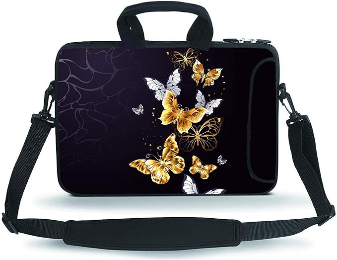 14 15 15.4 15.6 inch Messenger Bag Carrying Case Sleeve with Handle Accessory Pocket Fits 14 to 15-Inch Laptops/Notebook/Ebooks/Kids Tablet/Pad(Golden Butterflies)