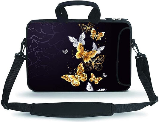 14 15 15.4 15.6 inch Messenger Bag Carrying Case Sleeve with Handle Accessory Pocket Fits 14 to 15-Inch Laptops/Notebook/Ebooks/Kids Tablet/Pad(Golden Butterflies)