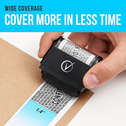 Identity Theft Protection Roller Stamps Wide Kit - Confidential Roller Stamp, Anti Theft, Privacy & Security Stamp, Designed for ID Blackout Security - Classy Black