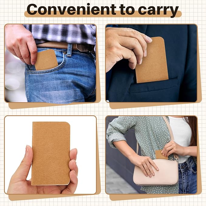 Outus 15 Pcs Mini Pocket Notebook 2.5" x 4" Small Journal Kraft Paper Notepads Bulk Softcover Pocket Notepad Memo Diary Subject Notebooks for Traveler Worker(Brown,Blank Style)