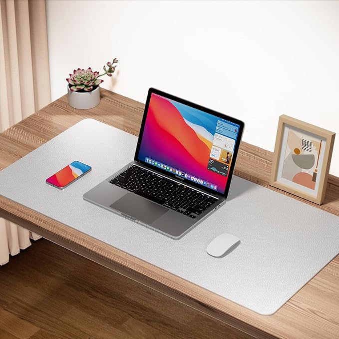 ‎Boutilon Leather Mouse Pad,Extended Desk Pad for Keyboard and Mouse Non-Slip Study Desk Writing Pad Desktop Protector for Home Office Accessories,35"x 17"(L-White)