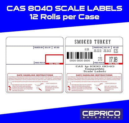 CEPRICO - CAS 8040 Scale Labels | 12 Rolls for CAS Scales | CAS lst-8040 Printing Scale Label | Quality for CAS Digital Scale | UPC Safe Handling | CAS lp 1000 | 500 Labels for Scales | Try It