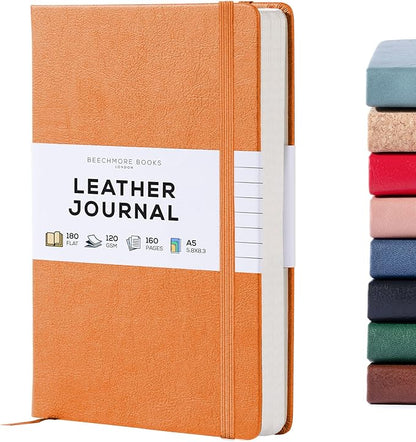 BEECHMORE BOOKS Lined Journal Notebook, 5.8 x 8.3 inch, A5 160 Lined Pages, Hardcover Leather Journals for Women, Men, Writing and Notebooks for Work - 120 GSM Thick Paper, Gifts Box Included