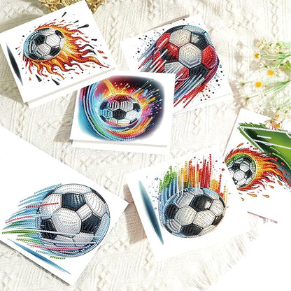 Tontut 6pcs Diamond Art Painting Kit Greeting Card, Football 5D DIY Diamond Handmade Holiday Sparkling Greeting Card with Envelope, Holiday Gift Congratulation