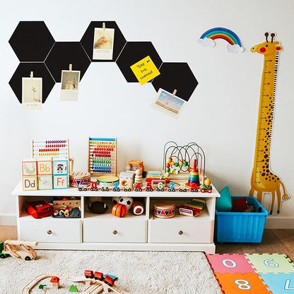 6Pcs Black Hexagon Bulletin Board Strips,Black Felt Pin Board Bar Strips with 50 Pushpins, Self-Adhesive Felt Cork Board Strips for Wall to Display Your Notes, Photos, Schedules