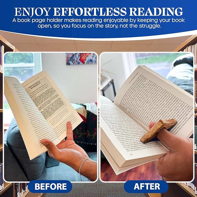 Book Page Holder - Handcrafted Mango Wood & Blue Resin Thumb Bookmark - Unique Reading Accessories & Gifts for Book Lovers, Readers & Bookworms