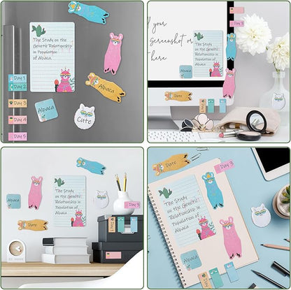 I Just Really Like Llamas Sticky Notes Set, 550 Sheets, Cute Cartoon Alpaca Self-Stick Notes Pads Animal Divider Tabs Bundle Writing Memo Pads Back to School Office Supplies Small Gift