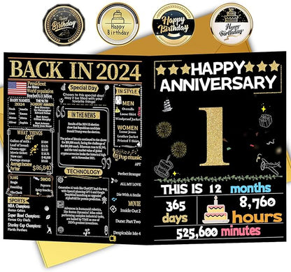 Joycard 1th Anniversary Card for Women Men, Gold Wedding Card for Wife Husband, Sweet Marriage Decorations Gifts for Couple, Perfect for Her Him on Anniversary Day, Paper Wedding Card, Back in 2024